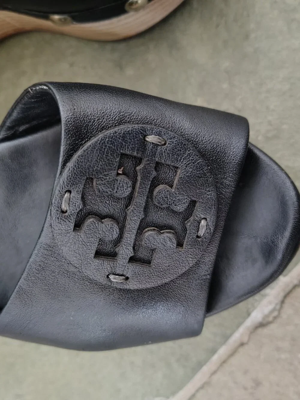 Tory Burch Black Leather Wedge Sandal